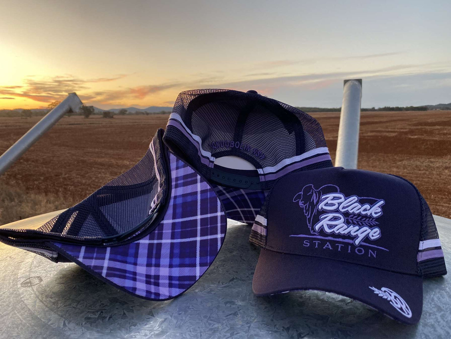 Trucker Cap - Navy / Purple With Gingham